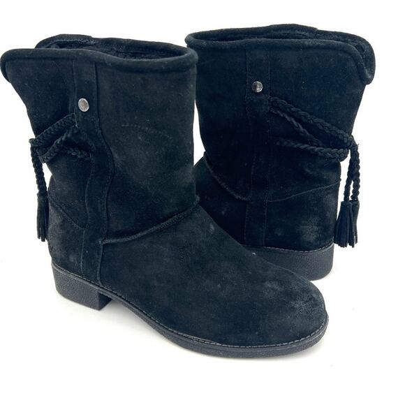 ABEO Blaine Black Suede Boot Shearling Tassel Size 8 - Picture 1 of 11